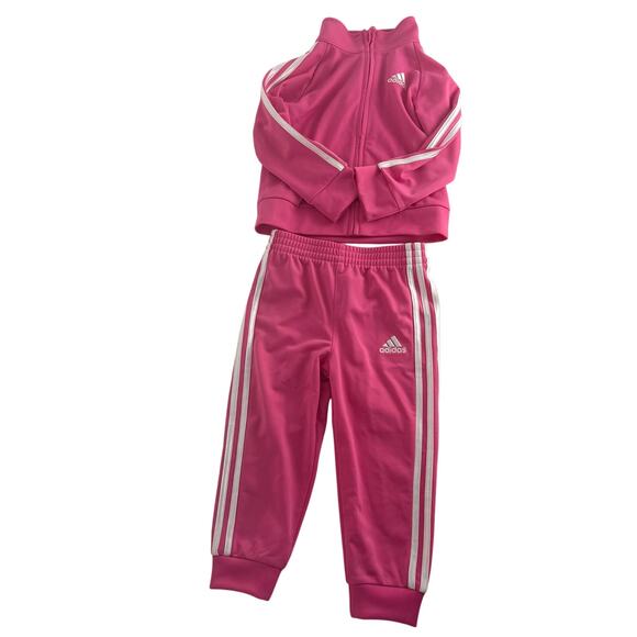 Adidas Toddler Girls Full-Zip Activewear Track Suit Pink Stripe 2-Piece Set 18M - Picture 1 of 9